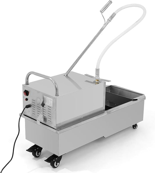 Fryer Oil Filter Machine Deep Fryer Filter Cart 58l Stainless Steel Cooking Oil Filtration System for Restaurants Chicken Shops - Mobile with Us Plug