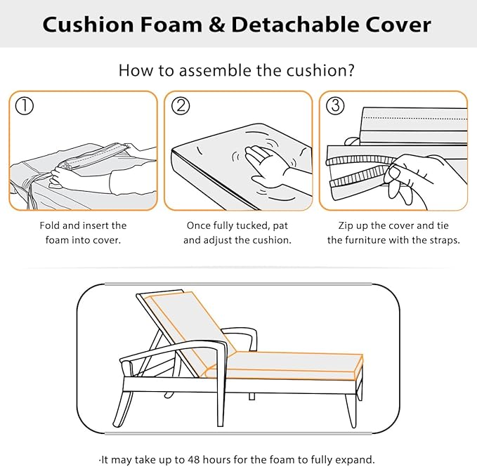 Sundale Outdoor Olefin Chaise Lounge Cushion Set of 2, Water-Resistant Patio Lounge Chair Cushion, Thick Lounger Pad with 4 Straps Dark Gray, 72 x 21 x 4 Inches