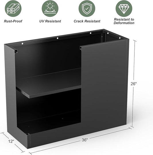 Metal Large Planter Box 36" L x 12" W x 26" H, Heavy Duty Tall Rectangle Outdoor Planter Box with Removable Insert Shelves for Porch, Garden, Patio, Yard (Black)