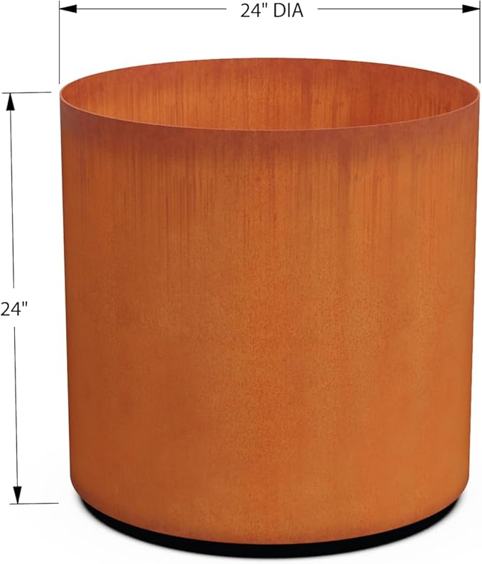 Plantercraft Large Round Planters for Outdoor Plants | 24 Inch Corten Steel Planter for Modern Patio, Deck & Entryway | Heavy Duty Metal Pot for Trees