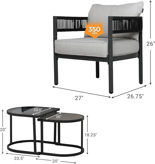 Grand patio 4-Piece Outdoor Conversation Set with 2 Single Chairs and 2 Patio Coffee Tables, Wicker Furniture Set