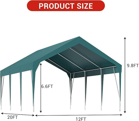 13 X 20FT Heavy Duty Carport, Portable Garage Shelter, Portable Car Tent Garage Waterproof UV-Resistant for Car, Truck