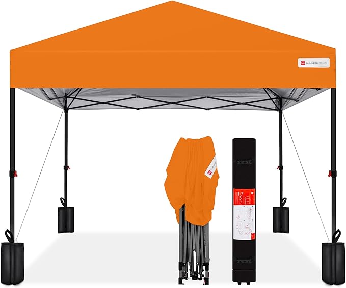 Best Choice Products 8x8ft 1-Person Setup Pop Up Canopy Tent Instant Portable Shelter w/ 1-Button Push, Case, 4 Weight Bags - Orange