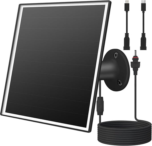 6W Solar Panel Charger for Outdoor Security Cameras. Micro USB/USB - C/DC (35 * 135) Fits Eufy/Wyze/Ring Camera, 9.8ft Cable,Waterproof Stabilization System for Battery Protection Fast Charging