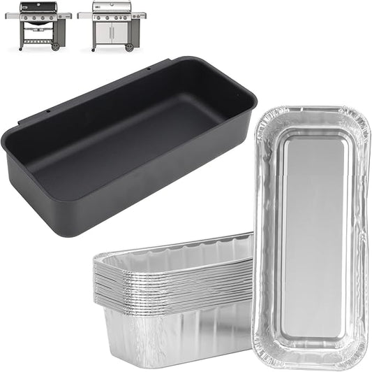 70379 Catch Pan & Drip Pan Liners for Weber Genesis II /II LX 400 & 600 Series, Grease Tray for Weber 400/600 Summit Series Smokefire Ex6 EpX6 Ex4 Gas Grill,with 10-Pack 6498 6417 Aluminum Foil Liners