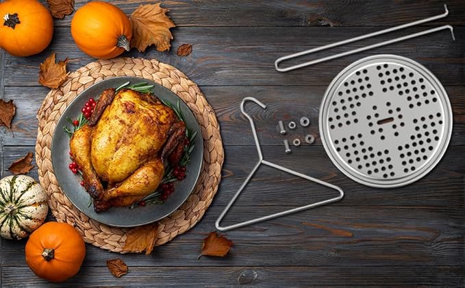 Turkey Chicken Fryer Accessory Kit with Wire Handle Lifter Hook Vertical Roaster Holder Base for Deep Fry Pot Grill BBQ