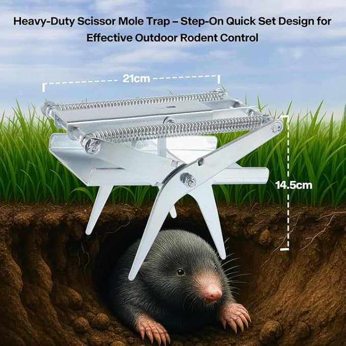 Scissor Mole Trap – Heavy-Duty Step-to-Set Yard & Garden Eliminator Trap, Galvanized Steel Construction, Easy-to-Use & Reusable Outdoor Solution