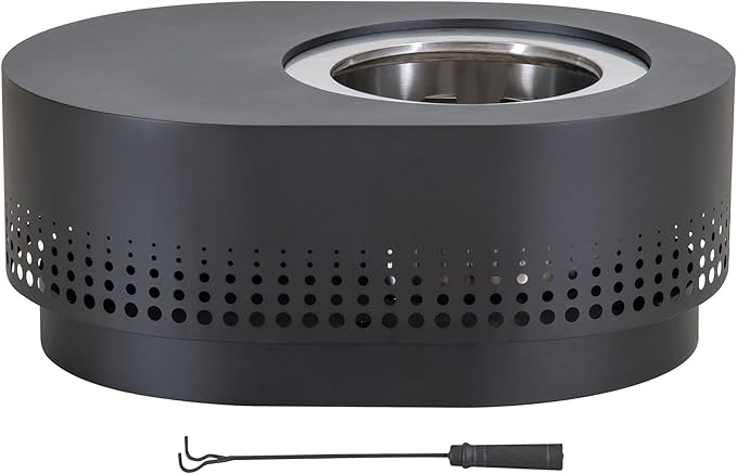 SUNJOY 38 in Smokeless Fire Pit with Table Top, Removable Ash Pan, Outdoor Portable Wood Burning Fireplace with PVC Cover and Fire Poker,Ideal for Camping, Bonfire, and Backyard, Black