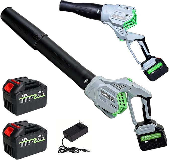 LANMEI Cordless Leaf Blower, 650W High Power Battery with 2x4000mAh Batteries, 250MPH Wind Speed, Lightweight Handheld Leaf Blower for Yard Maintenance, Electric Blower for Leaves, Snow, and Debris