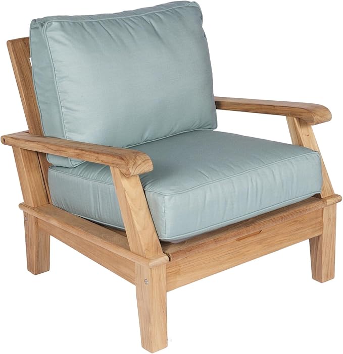 Royal Teak Collection Miami Deep Seating 6-Piece Teak Patio Conversation Set with Seating, Rectangular Coffee Table & Square Side Tables (P113SPA), Spa Heavy Duty Outdoor Cushions