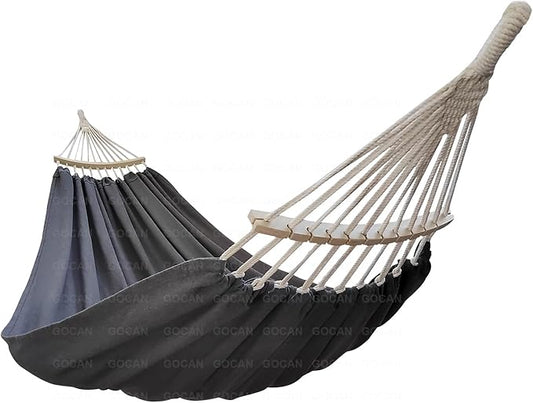 GOCAN Double Hammock 2 Person Extra Large 220x150cm Total Length 330cm Load 500lb Canvas Cotton Hammock for Patio Porch Garden Backyard Lounging Outdoor and Indoor with Removable Spreader bar