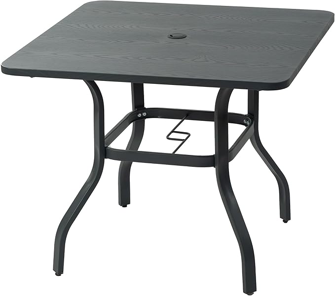 Kozyard Outdoor Patio Dining Table Woodgrain-Look Frame Powder Coated Table for 4, Square Patio Table with Umbrella Hole for Backyard Patio Dining (Gary) (35.4"x35.4")