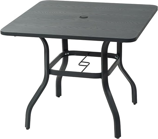 Kozyard Outdoor Patio Dining Table Woodgrain-Look Frame Powder Coated Table for 4, Square Patio Table with Umbrella Hole for Backyard Patio Dining (Gary) (35.4"x35.4")