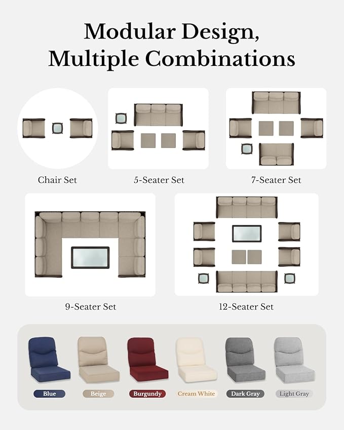 HILLGA Luxury Patio Furniture Set with 6-Inch Thick Cushions, High Back Outdoor Swivel Rocker Chairs and Patio Loveseat, 5-Piece All Weather Conversation Set for Porch Deck Pool Yard, Burgundy (V3)