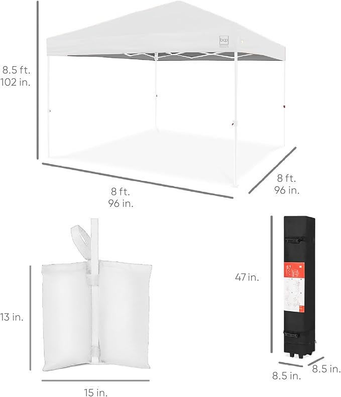 Best Choice Products 8x8ft 1-Person Setup Pop Up Canopy Tent Instant Portable Shelter w/ 1-Button Push, Case, 4 Weight Bags - White/White