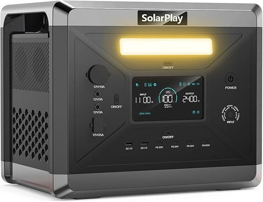 SolarPlay Portable Power Station, 2400W/2160Wh Large Capacity Solar Generator(Solar Panel Optional), 4 AC Outlets (4800W Peak), Emergency Power Station for Home, Camping Outdoor Battery Backup