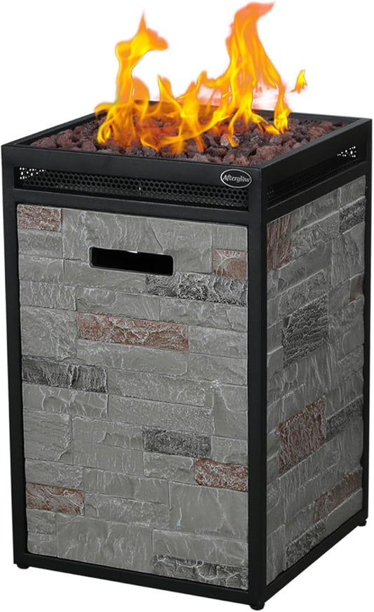 Afterglow Terrafab Grey Panels with Steel Frame 16" Square 40,000 Btu Propane Fire Column Outdoor Wood Effect Fire Pit for Outdoor Patio Garden Backyard Decking Decor CSA Certificated