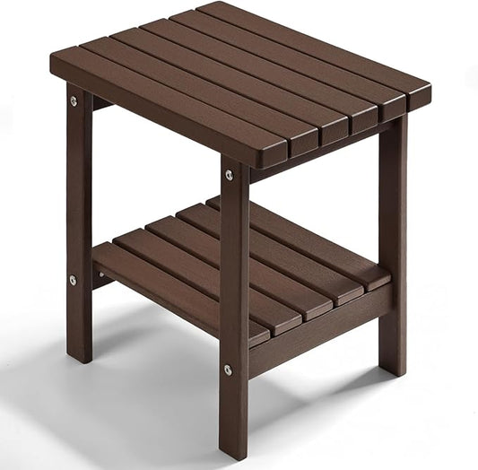 PASAMIC 2-Tier Adirondack Square Outdoor Side Table, HDPE Small Outdoor Table, Patio End Table for Patio, Pool, Backyard, Weather-Resistant (Brown)