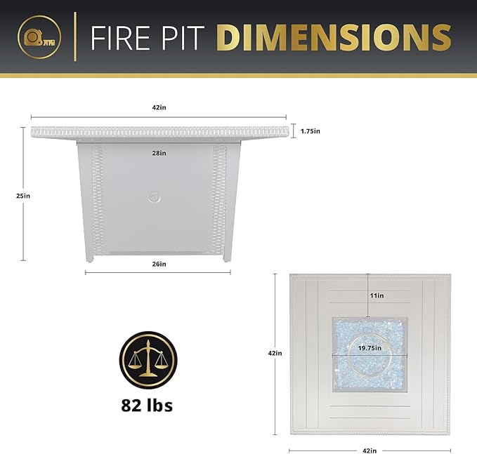 42 Inch Propane Gas Fire Pit Table, 50,000 BTU Outdoor Square Aluminum Fire Pit Table, Lid Wind + Guard + Weather Cover, CSA Certified 2 in 1 Rattan Fire Table for Patio, Garden, Backyard, Gray