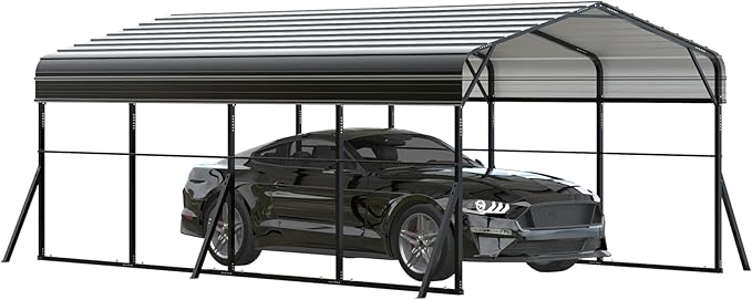 12'x20' Metal Carport, Heavy Duty Car Ports Kit for Trucks, Boats, RV, Tractor, Reinforced Frame with Anchors, Easy Assembly