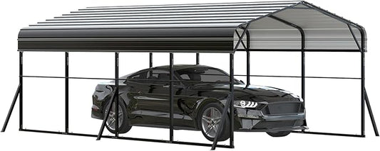 12'x20' Metal Carport, Heavy Duty Car Ports Kit for Trucks, Boats, RV, Tractor, Reinforced Frame with Anchors, Easy Assembly