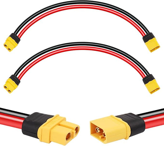 2PCS XT60 Extension Cable 10AWG 1FT XT60 to XT60 Cable with Male to Female Connector for Portable Power Station Solar Panel RC Battery
