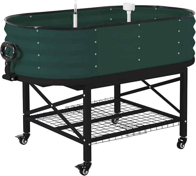 Oval Galvanized Raised Garden Bed Kit with Legs & Storage Rack for Patio, Easy Assembly, Thick Metal Outdoor Planter Box for Vegetables, Flowers, Patio Gardening, Green