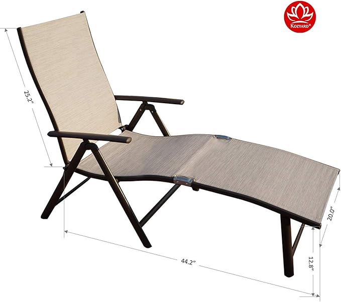 Kozyard Cozy Aluminum Reclining Lounge Chair - Perfect for Beach, Yard, Pool, Deck, Patio Outdoor Chaise Lounge with Drink Holder, Weather Free, Adjustable Assemble Free (Beige with Red Strip Cushion)