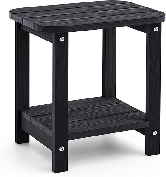 UQQUUNIQ 2-Tier Outdoor Side Table, 16" Adirondack Small Side Table All Weather Resistant, Patio End for Outside or Indoor, Patio, Yard, Pool, Porch, Garden, Black