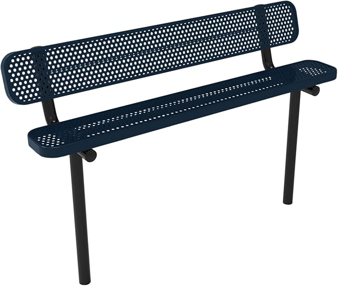 COATEDOUTDOORFURNITURE Coated Outdoor Furniture Heavy-Duty Outdoor Bench Thermoplastic Coated, Punched Steel, Commercial-Grade Seating, Made in America (Inground with Back, 6 Ft, Dark Blue)