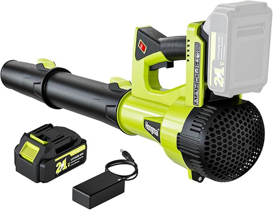 Hongmai Leaf Blower Cordless, 500 CFM 21V Electric Cordless Leaf Blower with 4.0Ah Battery and Charger, Lightweight, 6 Speed Modes, for Lawn Care, Patio, Blowing Leaves and Dust (Green)