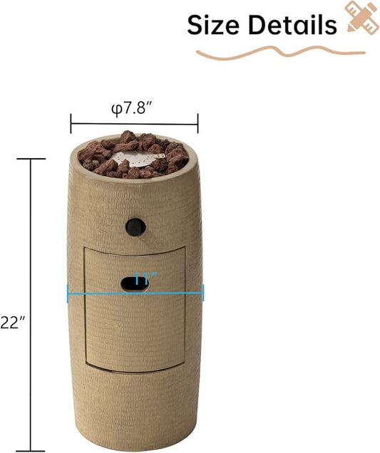 HOMPUS Propane Patio Fire Pit, Lava Rocks and Rain Cover for Outdoor Leisure Party,15,000 BTU 11-inch Round Column Small and Portable Concrete Gas Apricot Fire Pit for Deck or Backyard, CSA Certified