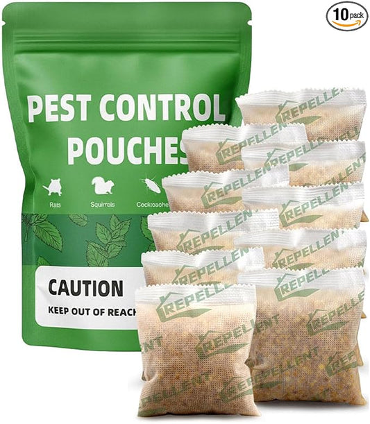 Pest Control, Mice Repellent Indoor, Mouse Repellant Pouches, Rodent Repellent, Peppermint to Repel Ant, Roach & Spider, Rat Deterrent for House, Keep Mice Away, Effective for 60-90 Days-10P