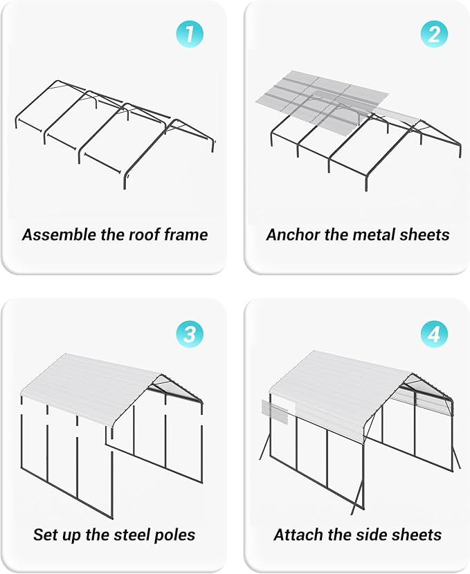 13x16 FT Metal Carport Heavy Duty Car Ports Reinforced Frame, Galvanized Steel Roof and Enhanced Base All-Weather Outdoor Shelter for Cars, Bass Boats, Full-Sized Pickup Trucks, Tractors