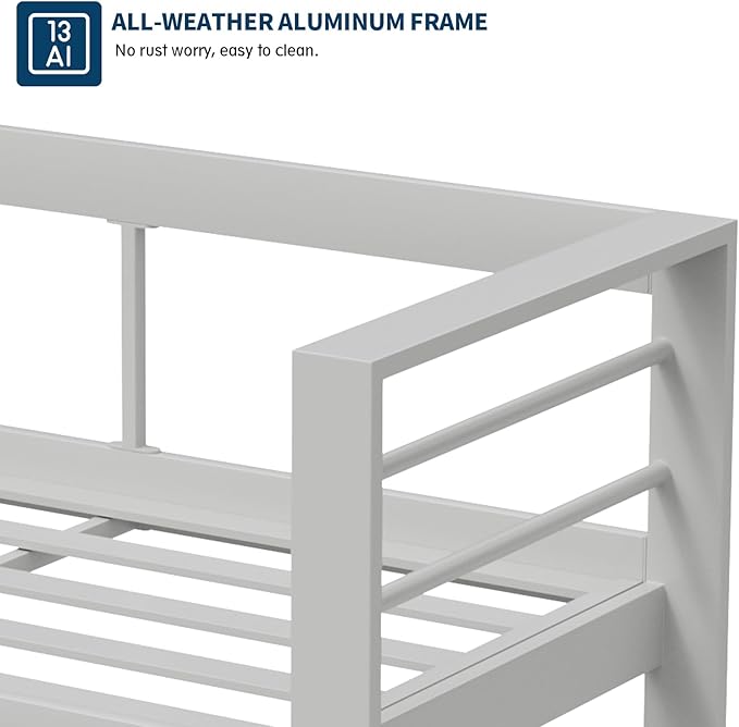 UDPATIO 3-Seat Patio Sofa Outdoor Aluminum Patio Furniture with 5" Thick Cushion and Waterproof Cover