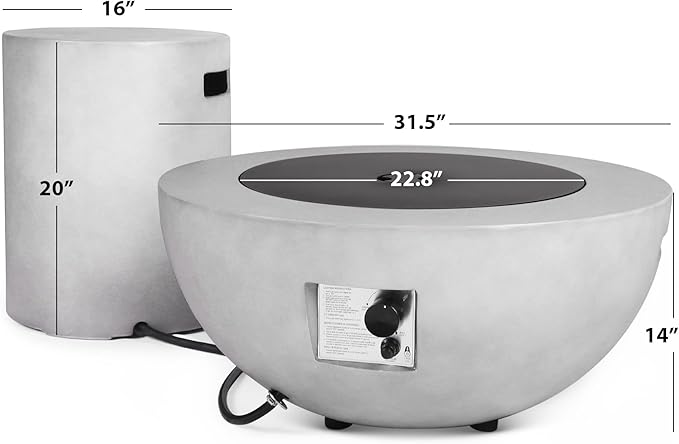 31.5 Inch Outdoor Propane Fire Pit Table,50,000 BTU Concrete Gas Fire Pit with Lid,Round Tank Cover & Burner Bowl CSA Certification,Fire Coffee Table for Patio,Garden,Deck,Backyard-Grey