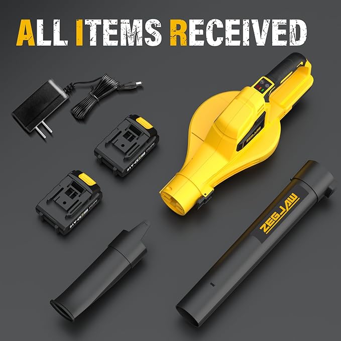 ZEGJAW Cordless Leaf Blower, 21V Leaf Blowers Cordless with Battery and Charger, 150 MPH Electric Leaf Blower with 2-Speed Mode, Battery Leaf Blower for Lawn, Garden, Yard (2PCS Batteries)