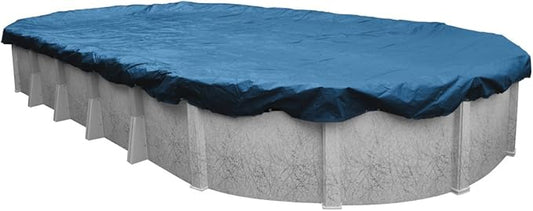 Robelle 16 x 32 ft Heavy Duty Blue Winter Oval Pool Cover for Above Ground Pools, 4 ft Overlap (20 x 36 ft Cover Size), Solid 8 x 8 Scrim, 2.36 oz/yd2, 10-Year Warranty, Style: 351632-4A