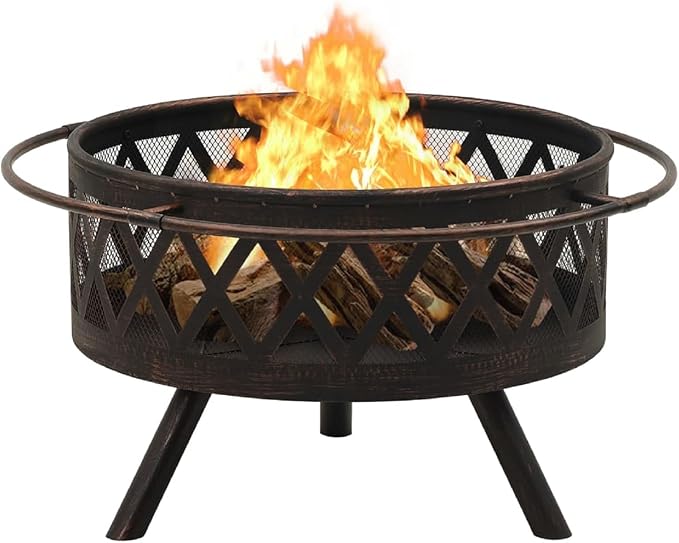 Zateety Fire Pit with Mesh Cover & Poker - 29.9" Fire Pits for Outside Wood Burning, Strong Thermal Conductivity Steel Firepit, Portable Patio Outdoor Warming Fireplace for Backyard & Gardern