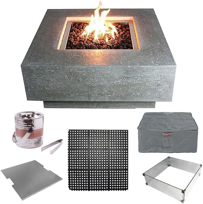 Elementi Square Outdoor Gas Fire Pit Table, Natural Gas Fire Pits for Outside Patio Includes Canvas Cover & Lava Rocks, Firepit Outdoor Fireplace for Backyard Gas Fire Pits & Outdoor Fireplaces