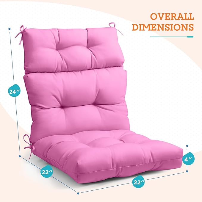 EAGLE PEAK Tufted Outdoor/Indoor High Back Patio Chair Cushions, Set of 2, 46'' x 22'', Pink