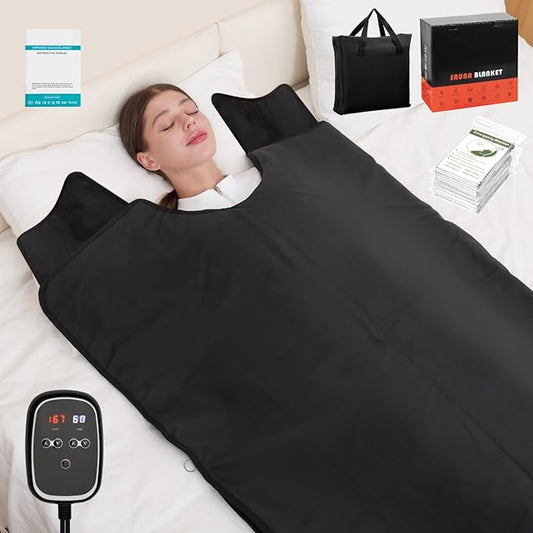 Infrared Sauna Blanket for Home: Skin-Friendly PVC Leather Large Portable Design for Full Body Detox & Relaxation - Far Infrared Heating Adjustable 86-167℉ & 30-60 Min Timer 71 x 35.5Inch