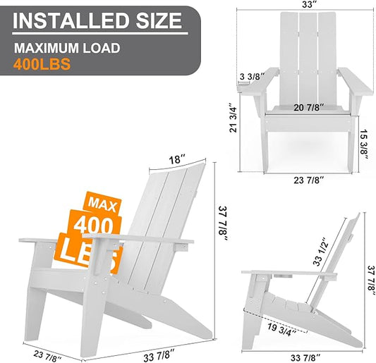 MXIMU Modern Adirondack Chairs Set of 4 Weather Resistant with Cup Holder Oversize Plastic Fire Pit Chairs Plastic Outdoor Chairs for Firepit Area Seating (White)