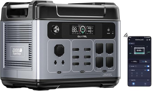 OUKITEL P2001 Plus 2400W Solar Generator(2025 NEW), 2048Wh Solar power station with 4 AC Outlets (5000W Peak), 1.5H Full Charging, APP Control Battery Backup for Home, Camping & RVs