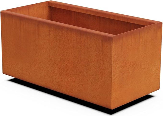 Plantercraft Large Rectangular Planters for Outdoor Plants - 24x12x12 Corten Steel Raised Garden Bed | Large Outdoor Planter Box for Patio, Deck & Landscape | Heavy Duty Metal Planter