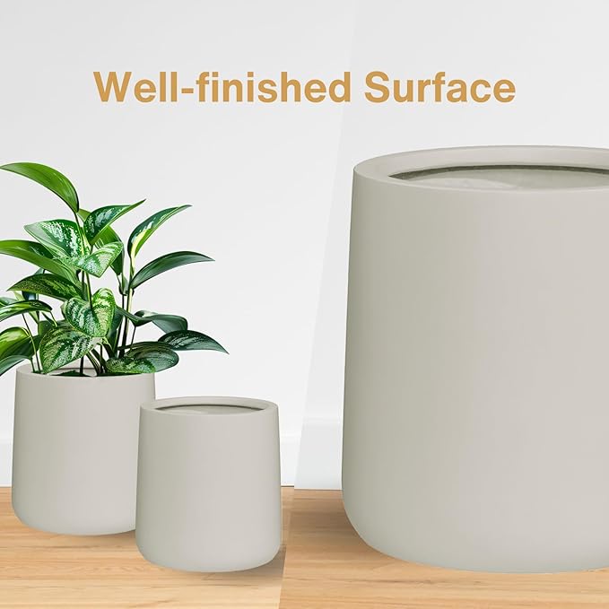 15.3"H x 15"D Conico Fiberstone Round Planter - Christmas Tree Planter, Smooth Finishes, Weather Resistant for Indoor and Outdoor Use, Included 2 Extra Coco Mats (Taupe, 11.7" Pot Opening)
