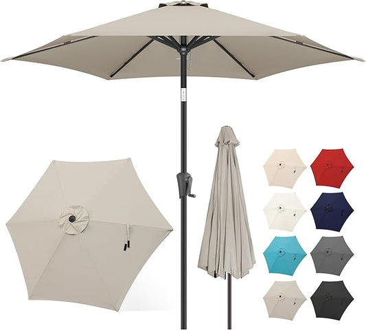 FLAME&SHADE 7.5ft Patio Umbrella - Outdoor Umbrella with Push Button Tilt and Crank for UV Protection, Table Market Umbrella for Garden, Deck, Backyard, Pool and Beach(Taupe)