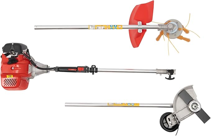 2 Cycle Weed Wacker Gas Powered Grass Trimmer, 2 in 1 43CC Straight Shaft String Trimmer Weed Eater, Air-Cooled Gasoline Brush Cutter Lawn Edger with 2 Blade Heads for Weeds & Grass Cutting
