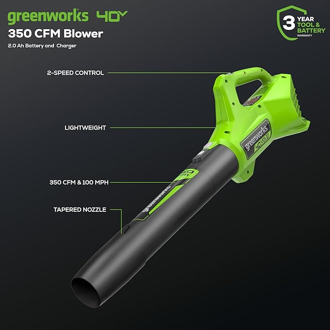 Greenworks 40V Cordless Yard Tool Combo Kit with 2.0Ah Battery & Charger – 13" Auto Feed String Trimmer and 350 CFM Leaf Blower, Includes 3 Bonus Spools