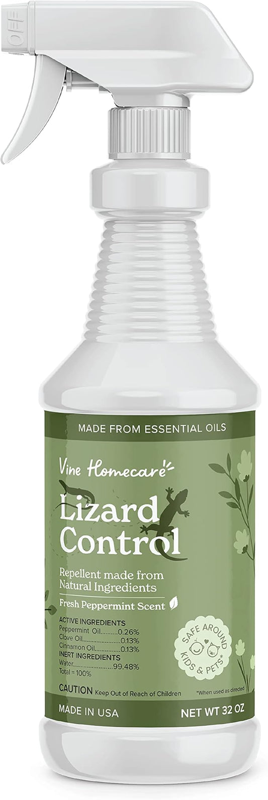 Lizard Control Spray - 32 Fl Oz Natural Peppermint Spray for Lizards - Reptile Deterrent Indoor & Outdoor Use - Safe Around Kids & Pets & Keeps Reptiles Away